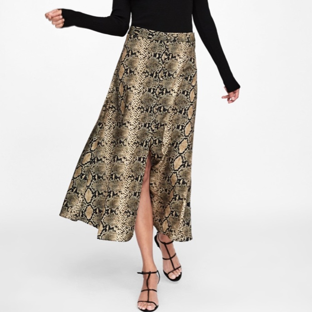 Chelsea & Theodore Snakeskin Print Midi Skirt Front Slit Size 8